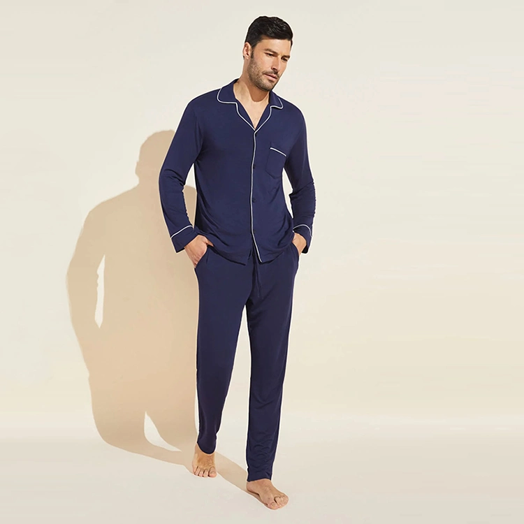 Organic Bamboo Cotton Long Pj Set Sustainable Bamboo Mens Loungewear Eco Friendly Pijamas Men Bamboo Cotton Pj Set