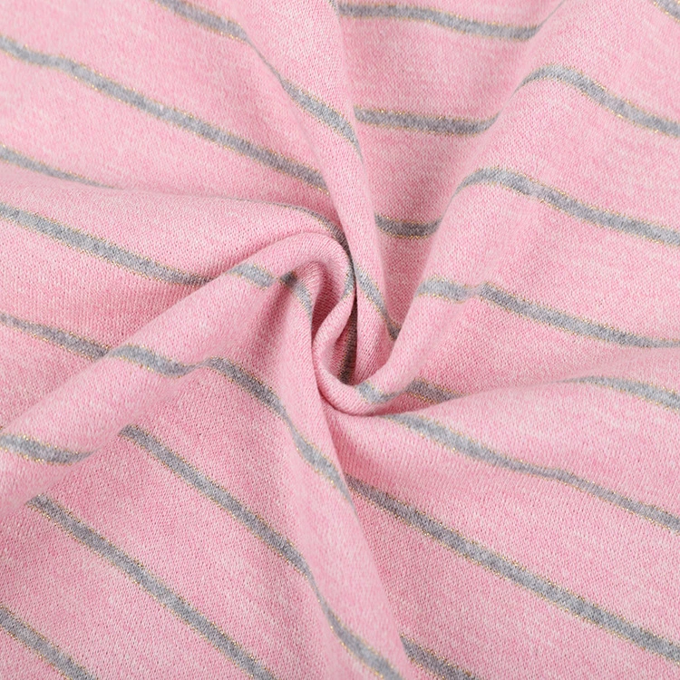 Grey and Pink Stripe 93% Natural Bamboo Viscose 7% Spandex Single Frenc Terry Fabric for Hoddie