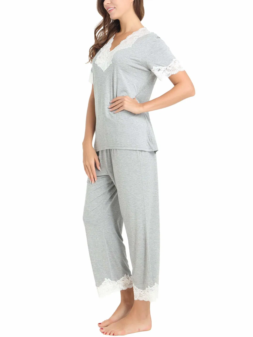 Lady′s Soft Sleepwear Viscose Fabric Pajamas Long Sleeve Bamboo Pjs Top and Pants Loungewear