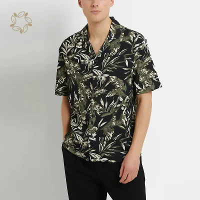 Bambu Orgânico Regular Fit Floral Revere Camisa Manga Curta Camisa Flor Masculina Camisa Resort Sustentável Ecologicamente Correta