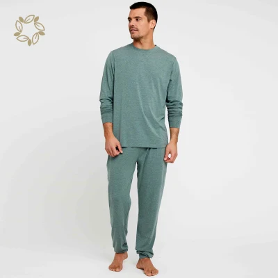 Loungewear de manga comprida de bambu orgânico para homens Pijamas ecológicos Conjuntos de pijama de pijama orgânico Homem Homewear Pijama Conjunto de lounge sustentável