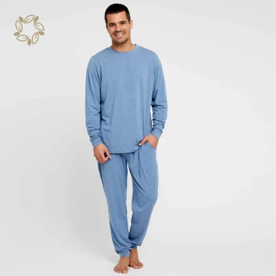 Loungewear de algodão para homens, pijama masculino personalizado, pijama orgânico de bambu, pijama masculino de outono, pijama de bambu ecológico