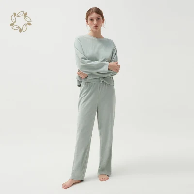 Pijamas de veludo de algodão orgânico para mulheres Pijamas femininos de veludo de bambu sustentável Pijamas femininos ecológicos